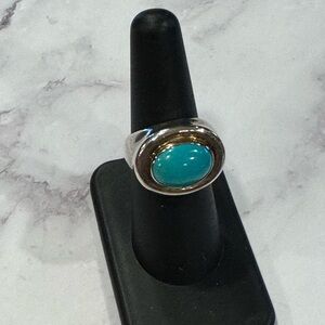 Sterling Silver and Turquoise Ring with 14k gold bezel